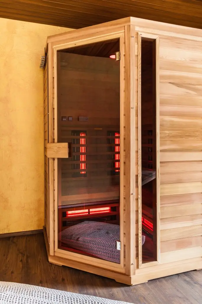 A Small Wooden Infrared Sauna Booth In A Spa